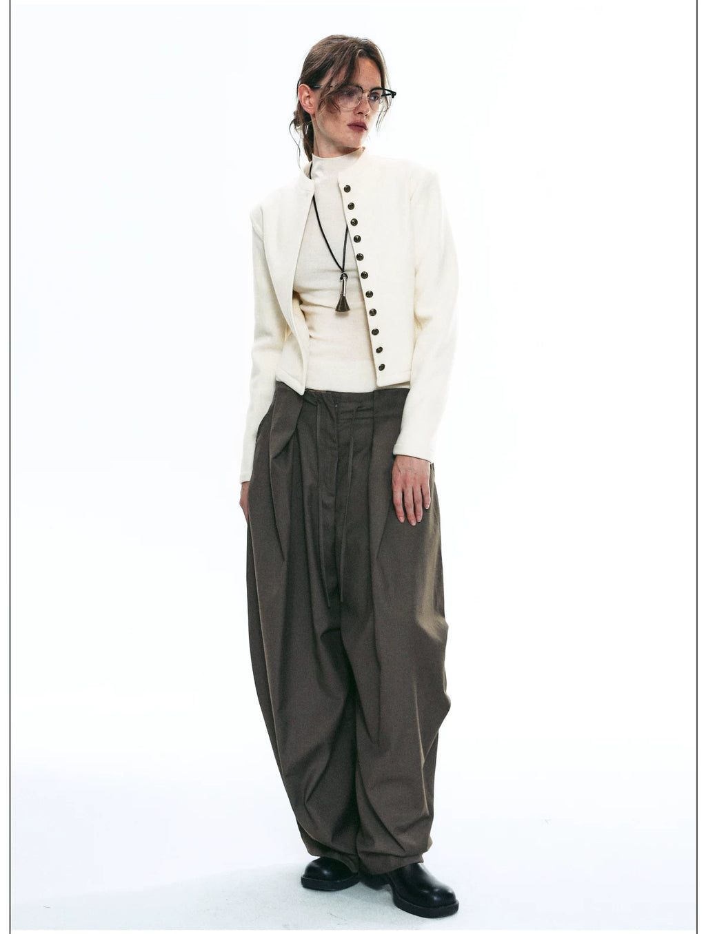 Wrinkle-Resistant Draped Wide-Leg Parachute Pants