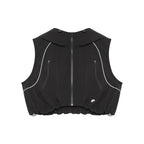 Women’s Summer Slim-Fit Cropped Hooded Functional Vest with Patchwork