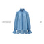 Blue Semi-Sheer Accordion Pleated Mock Neck Top
