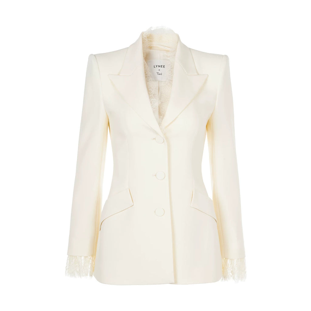 Acetate Lace Waist-Cinching Blazer