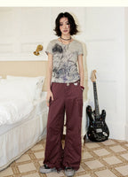 Distressed Washed Drawstring Cargo Straight-Leg Pants