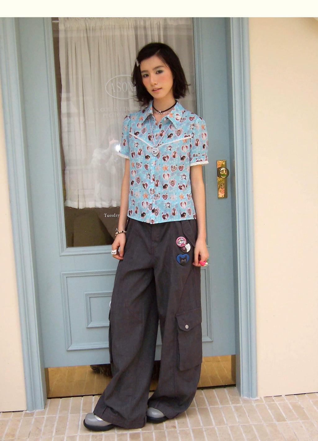 Playful Pet Lace Trim Short Sleeve Shirt