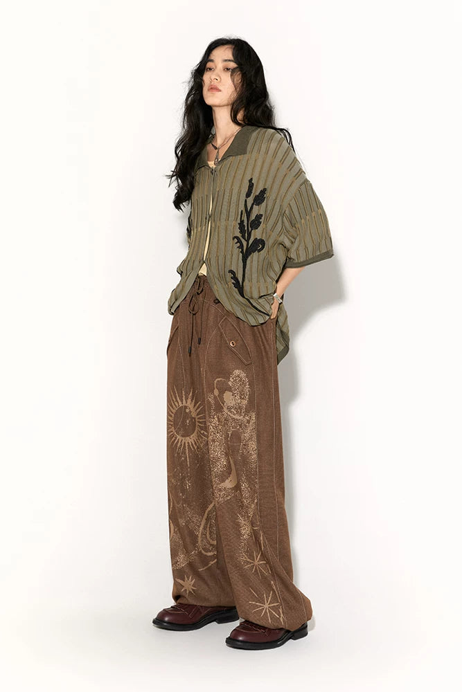 Retro Sun Print Loose Fit Casual Pants – Breathable Spring/Summer Trousers