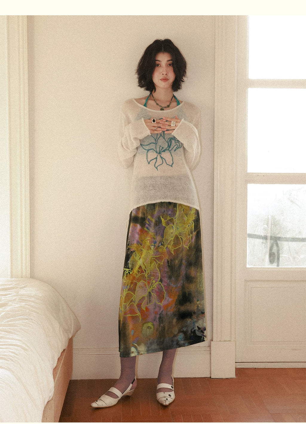 Lily Orchid A-Line Mesh Midi Skirt