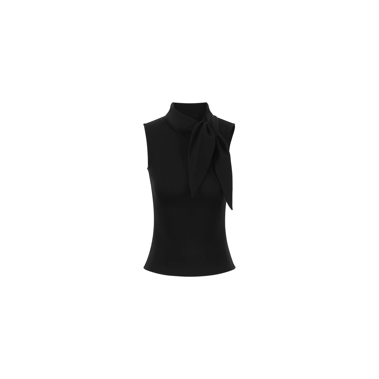 Elegant French Tie-Neck Sleeveless Fitted Top