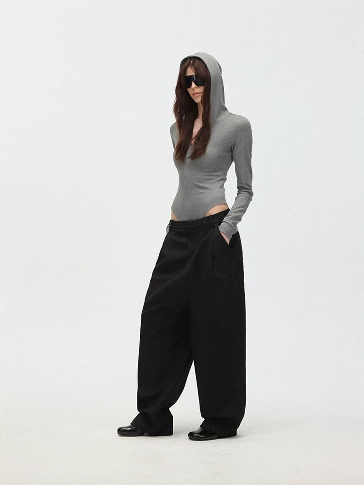 Hooded Stretch Knit Bodysuit with Hidden Zipper