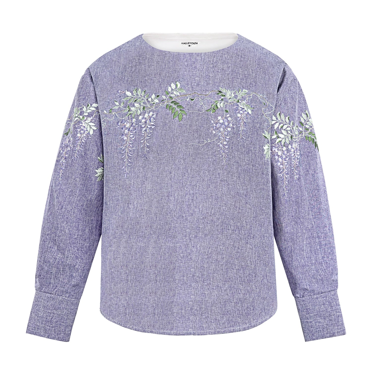 Wisteria Embroidered Loose Off-Shoulder Long Sleeve Shirt