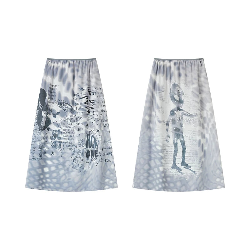 Reversible Alien Futuristic Print Chiffon Mesh Skirt Main image