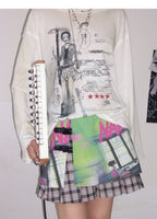 NANA Collaboration Plaid Patchwork Printed Pleated Skirt