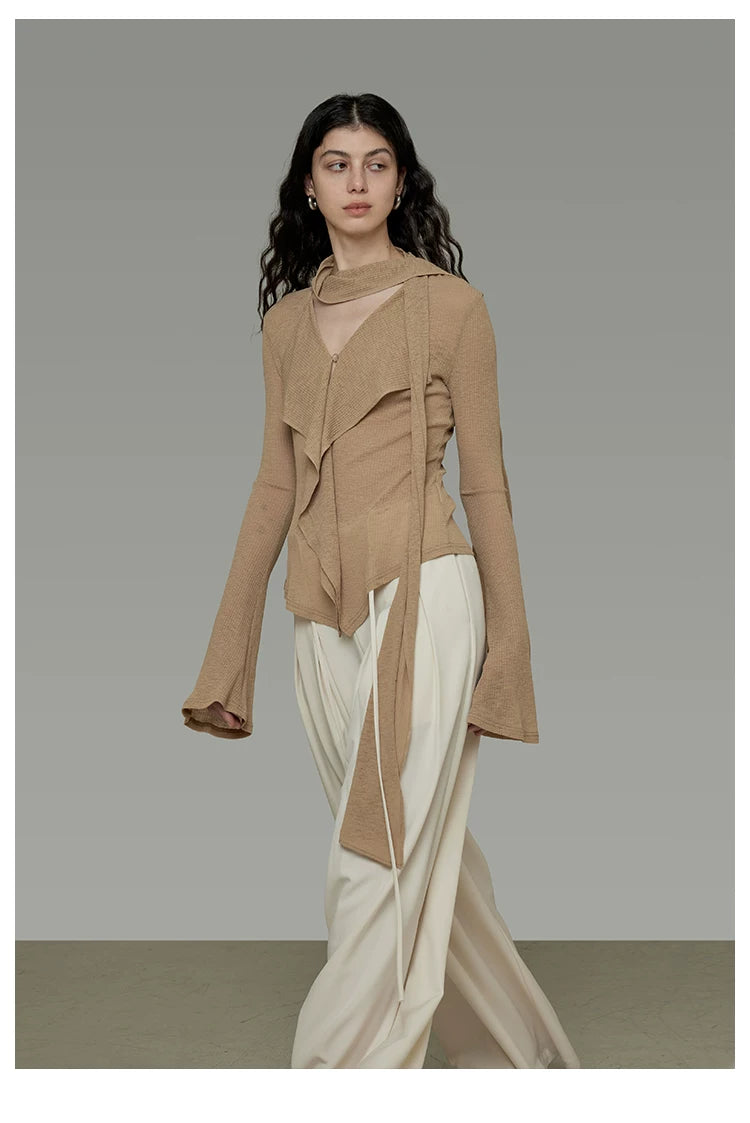 V-Neck Tie Detail Minimalist Knit Top