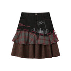 NANA Collaboration Plaid Patchwork Lace-Up Tiered Skirt