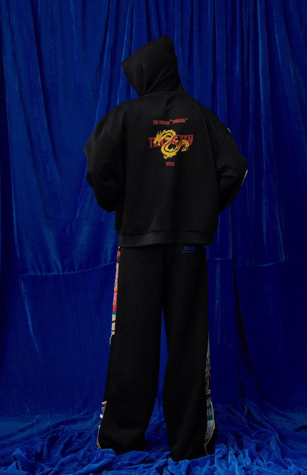 TENXTEN 650g Heavyweight Irregular Print Applique Sweatpants