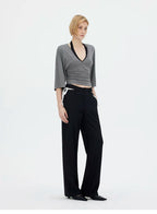V-Neck Batwing Sleeve Waist-Cinching Knit Top