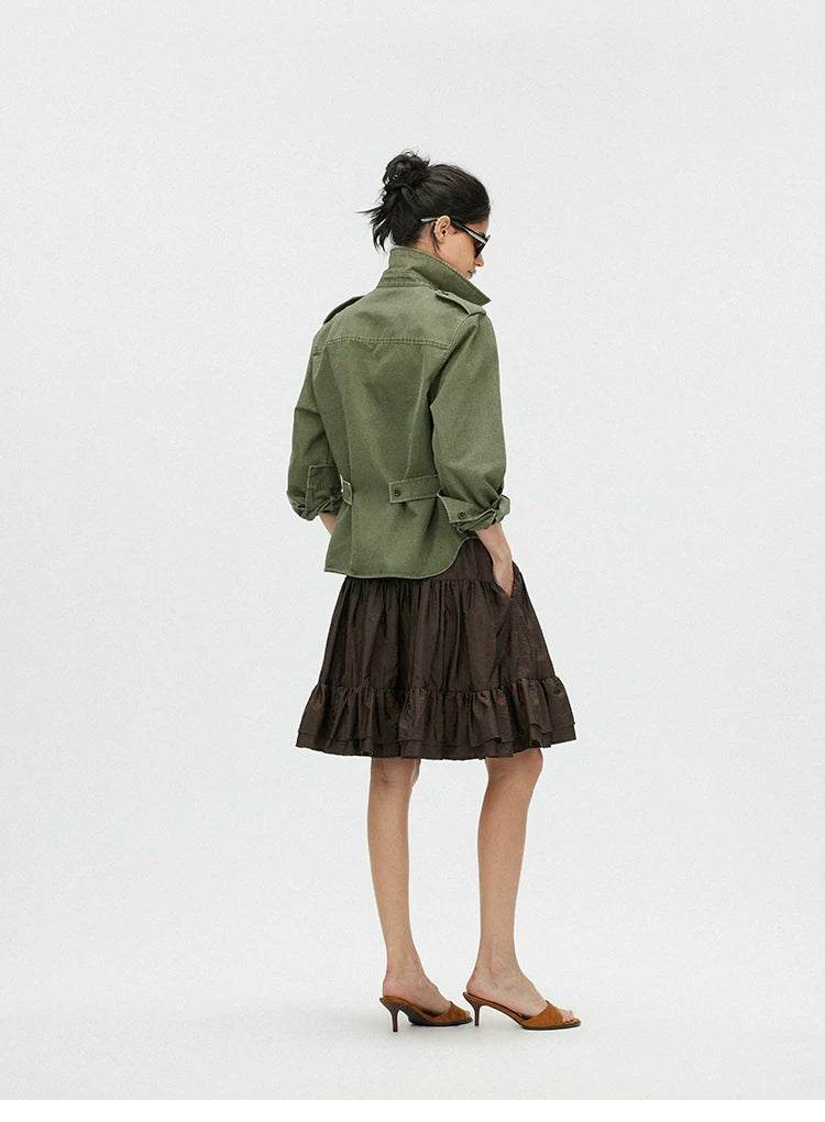 Washed Utility Shirt Jacket with Adjustable Waist