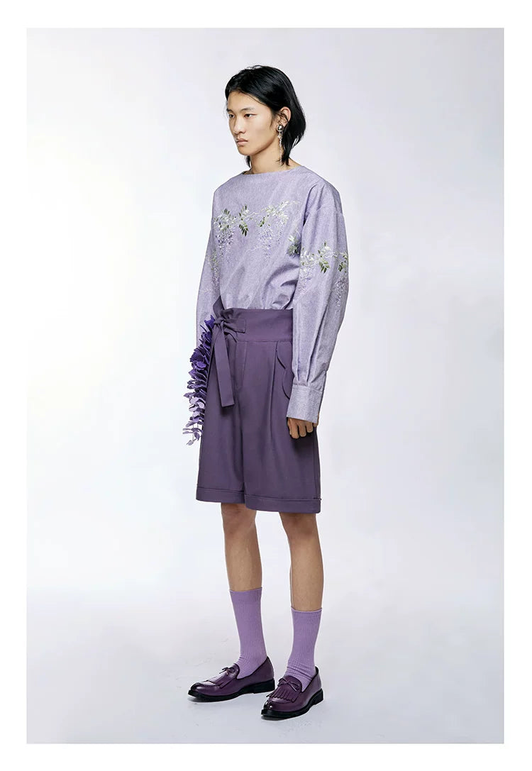 Purple Petal-Shaped High-Waist Loose Shorts