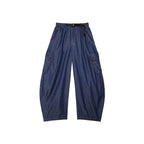 Relaxed Fit Washed Denim Curved Panel Cargo Pants – Casual Streetwear