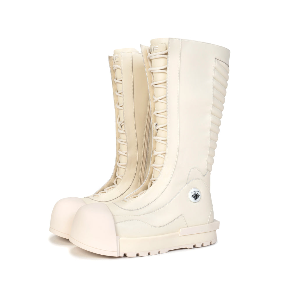 R/F White Architectural Round-Toe Platform Boots
