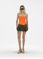 Asymmetric Button Slit Bandeau Top with Built-In Pads