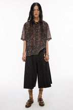 Tencel Vintage Brown Small Floral Cuban Collar Short Sleeve Shirt – Contrast Trim