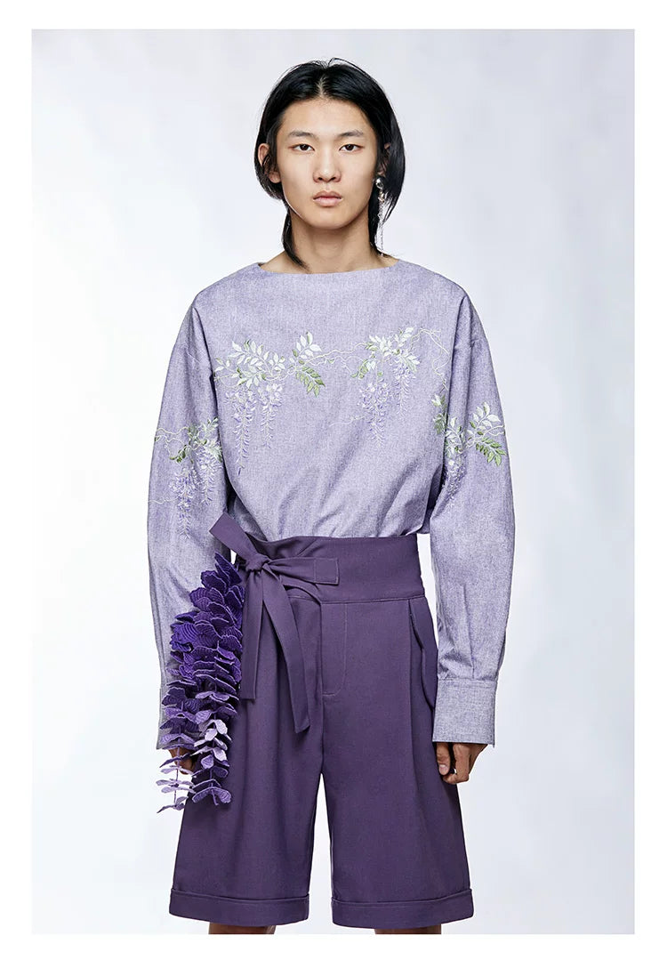 Purple Petal-Shaped High-Waist Loose Shorts