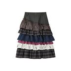 Curved Colorblock Polka Dot Pleated Midi Cake Skirt
