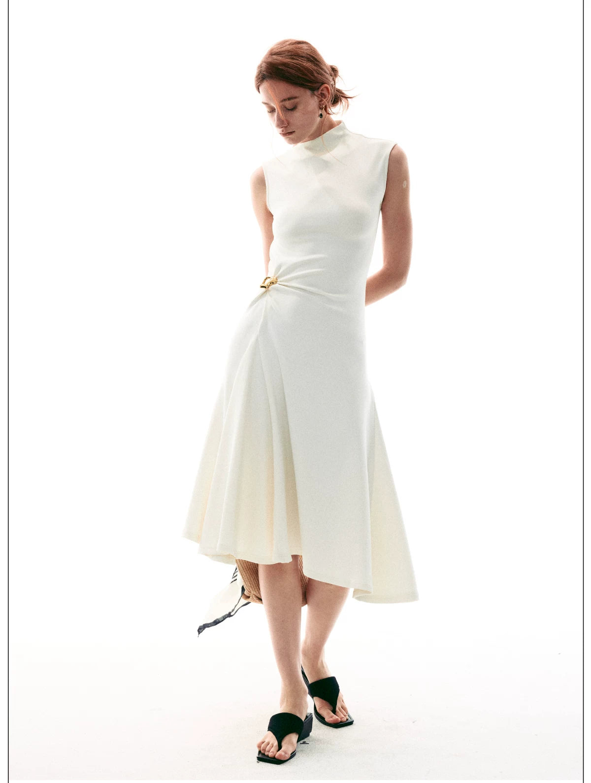 French Style Sleeveless Knot Detail Casual Work Dress Secondary image