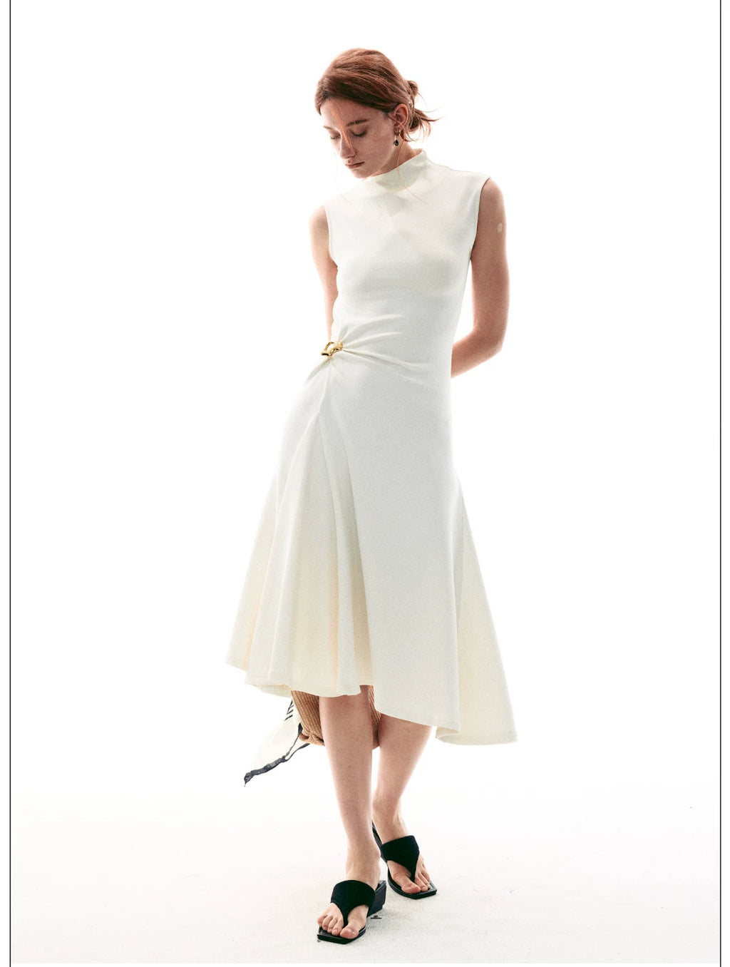 French Style Sleeveless Knot Detail Casual Work Dress