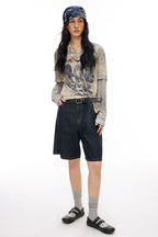 Pirate Print Striped Henley Layered-Look T-Shirt