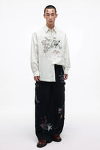 Rebellious Puppy Hand-Drawn Graphic Lace Patchwork Long Sleeve Shirt