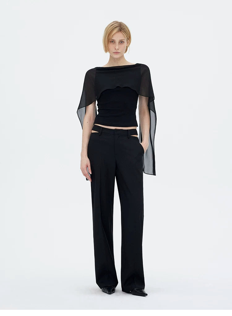 French Sheer Shawl Off-Shoulder Backless Top