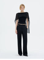 French Sheer Shawl Off-Shoulder Backless Top