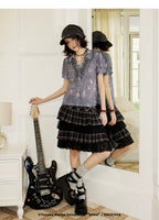 All-Over Print Lace Trim Button-Up Short Sleeve Shirt
