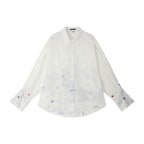 All-Over Print Lightweight Semi-Sheer Crinkled White Shirt