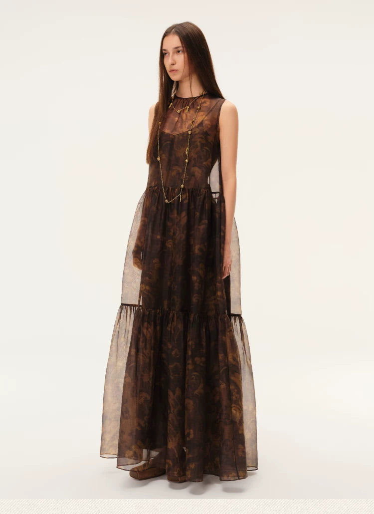 Painterly Print Tiered Sleeveless Dress