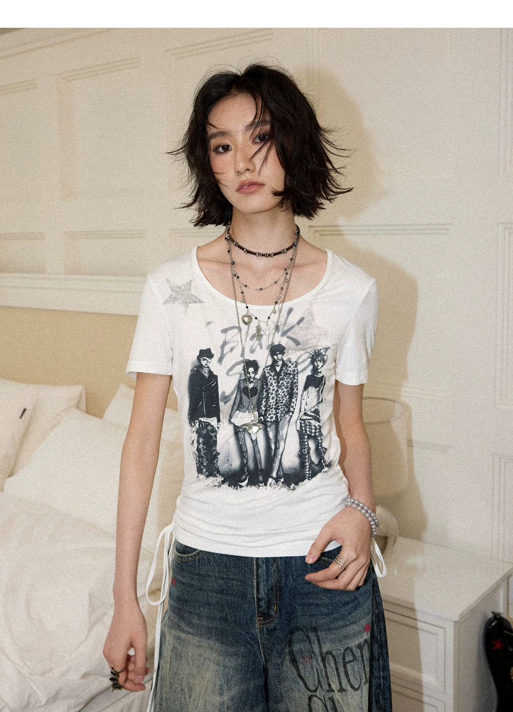 NANA Collaboration Portrait Graphic Drawstring Cropped T-Shirt
