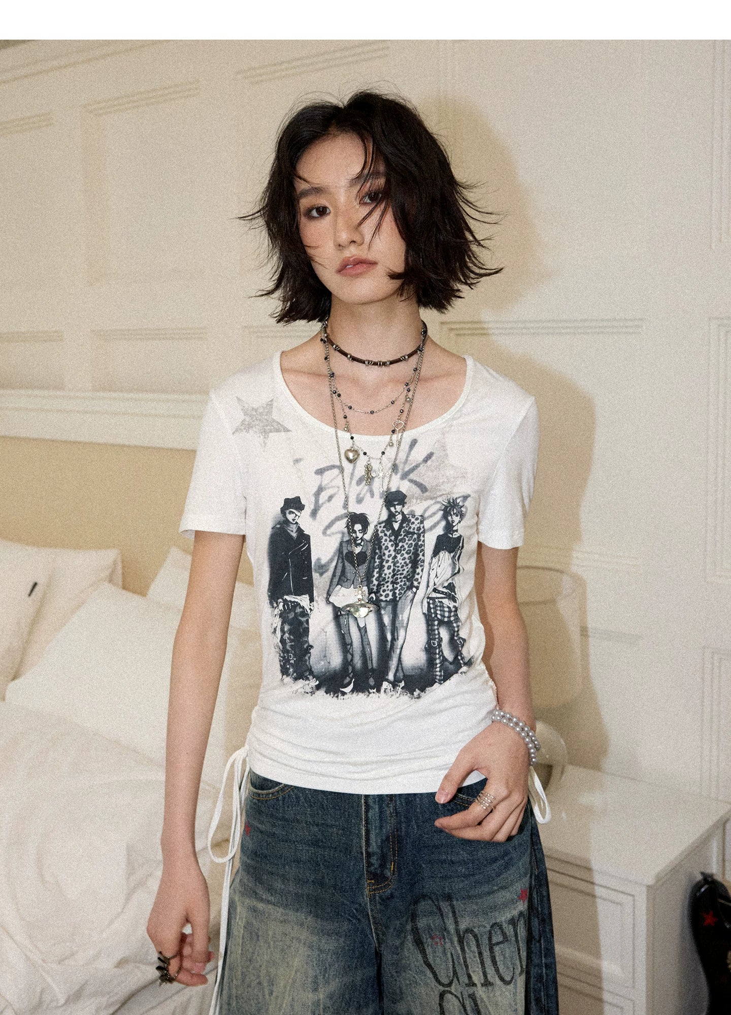 NANA Collaboration Portrait Graphic Drawstring Cropped T-Shirt