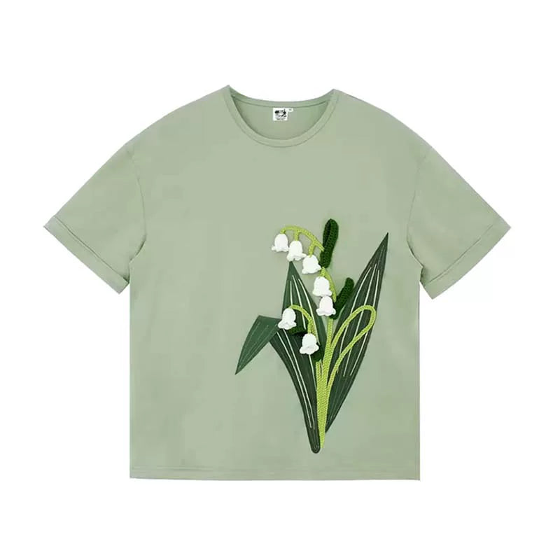 Bellflower Vine Handmade Crochet Appliqué T-Shirt Main image