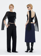 French Sheer Shawl Off-Shoulder Backless Top