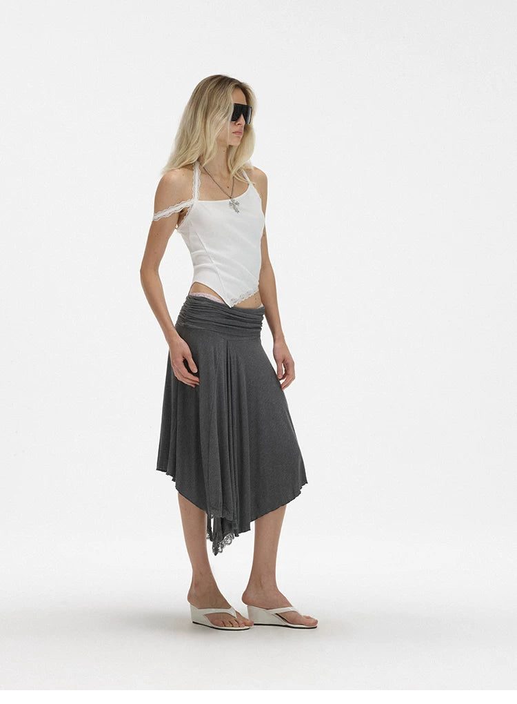 Asymmetric Lace Strap Halter Cami Top