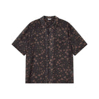 Tencel Vintage Brown Small Floral Cuban Collar Short Sleeve Shirt – Contrast Trim