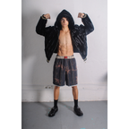 TENXTEN Double-Layer Printed Acid-Wash Denim Vacation Shorts