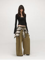 U-Neck Bell Sleeve Fitted Long Sleeve Top