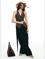 Autumn Wool-Blend Wide-Leg Tailored Pants with Layered Tie Details