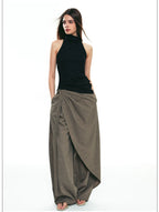 Autumn Wool-Blend Wide-Leg Tailored Pants with Layered Tie Details