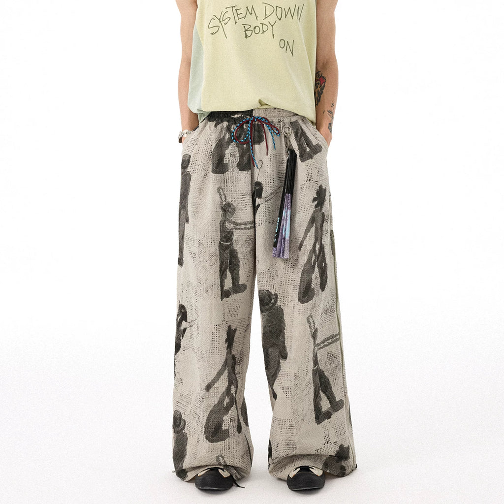 All-Over Puff Texture Casual Pants with Side Zipper