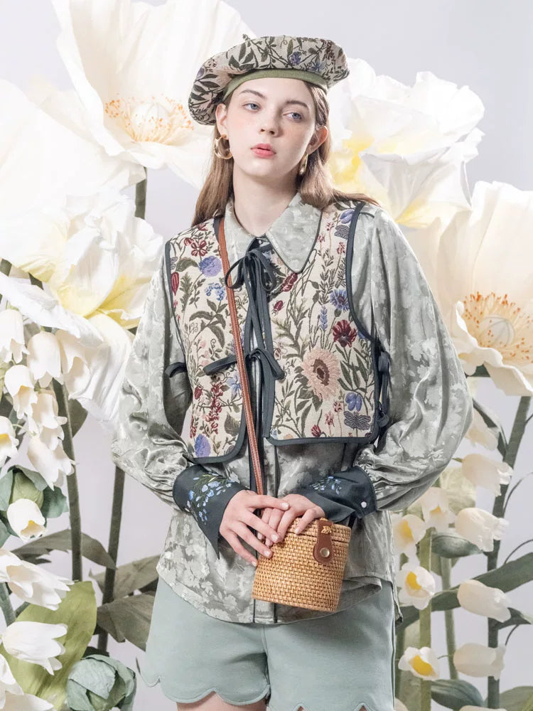 Vintage Jacquard Reversible Cropped Vest