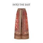 Boho Linen Placement Print Wide-Leg Pants