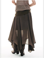 French-Inspired Faux Two-Piece Asymmetric Silk Skirt