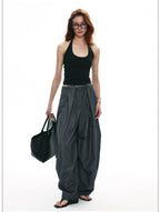 Wrinkle-Resistant Draped Wide-Leg Parachute Pants