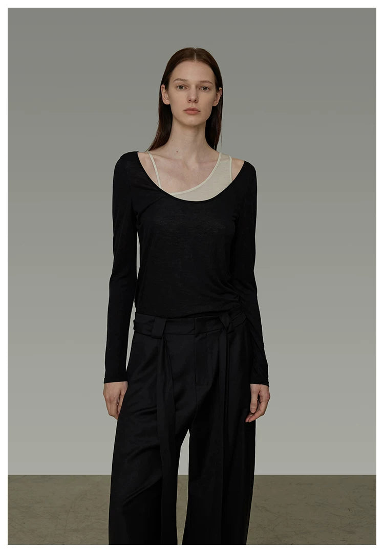 Asymmetric Faux Two-Piece Knit Top